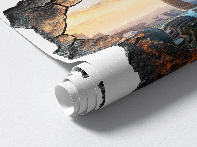 3D nálepka diera v stene 77x80 Mesto budúcnosti