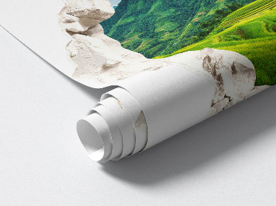 3D nálepka diera v stene 80x76 Zelené terasy