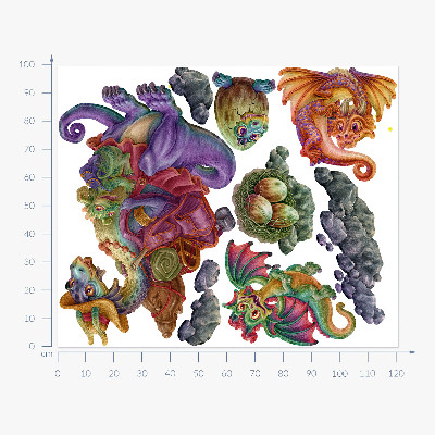 Samolepky na stenu 100x122 Farebná draci rozprávková rodinka v ilustračnom štýle