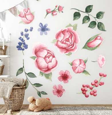Samolepky na stenu 100x128 Kvetinové akvarely s pivonkami v pastelových tónoch