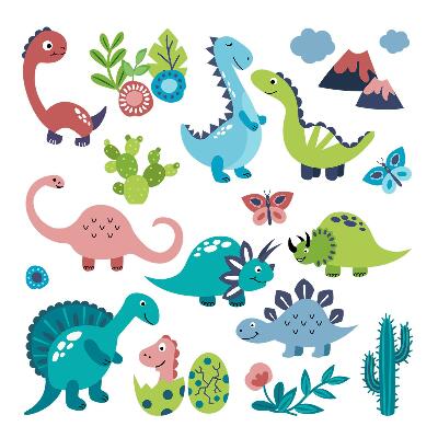 Samolepky na stenu 100x180 Veselé dinosaury v pastelovej palete