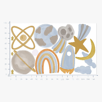 Samolepky na stenu 100x167 Vesmírna ilustrácia planét a hviezd v pastelových farbách