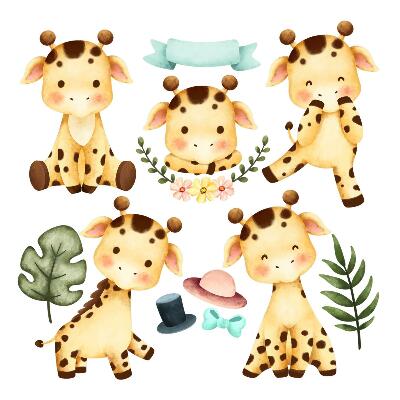 Samolepky na stenu 100x169 Pastelové žirafy v akvarelovom štýle safari