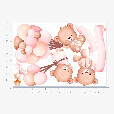 Samolepky na stenu 100x145 Plyšové medvedíky s balónikmi v pastelových akvareloch