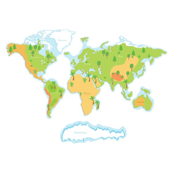 Samolepky na stenu 100x143 Mapa sveta v náučných pastelových obrysoch