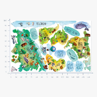 Samolepky na stenu 100x156 Farebná mapa sveta s kontinentmi a prírodou