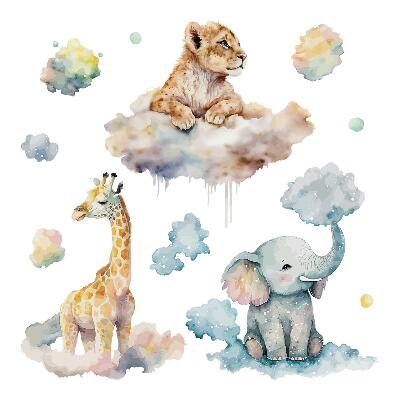 Samolepky na stenu 100x159 Safari s maľovanými divokými zvieratami v oblakoch