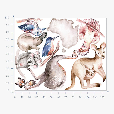 Samolepky na stenu 100x126 Austrálska fauna v jemných pasteloch