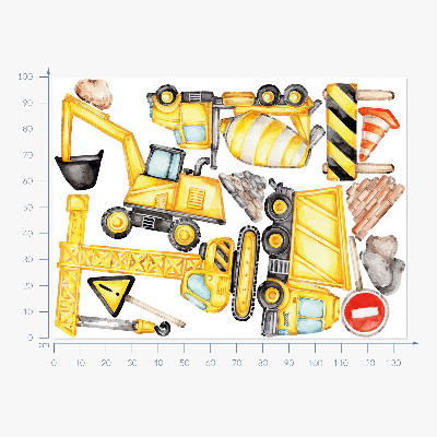 Samolepky na stenu 100x135 Konštrukcia - stroje a vozidlá v akvarelu