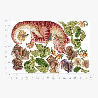Samolepky na stenu 100x149 Červený dinosaurus s kresbami a kvetmi