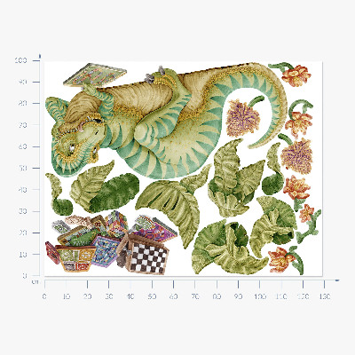 Samolepky na stenu 100x129 Vzor dinosaura s listami a kvetmi v pastelových farbách
