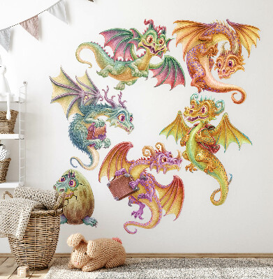 Samolepky na stenu 100x85 Farební draci v rozprávkovom kreslenom štýle