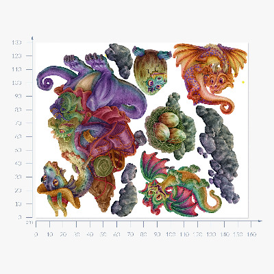 Samolepky na stenu 130x158 Farebná draci rozprávková rodinka v ilustračnom štýle