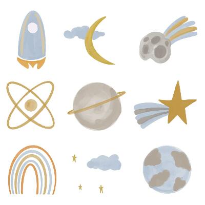 Samolepky na stenu 130x217 Vesmírna ilustrácia planét a hviezd v pastelových farbách