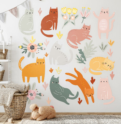 Samolepky na stenu 130x229 Pastelové mačky a rastliny v boho štýle