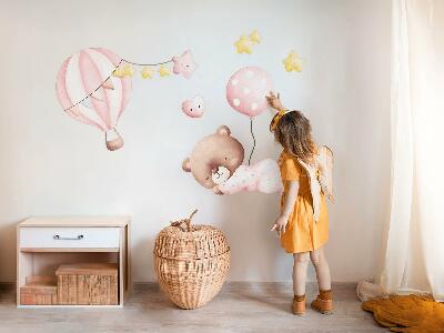 Samolepky na stenu 130x121 Medvedík s balónikmi a hviezdičkami v pastelových akvareloch
