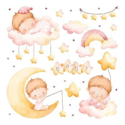 Samolepky na stenu 130x173 Sladké baby v oblakoch