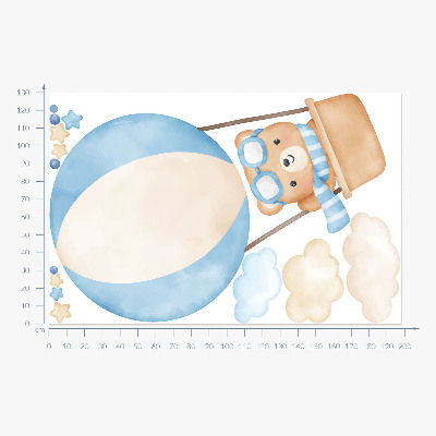 Samolepky na stenu 130x198 Malý plyšový medvedík v balóne v oblakoch akvarelový pastel