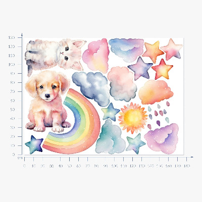 Samolepky na stenu 130x177 Roztomilé zvieratká na pastelovej oblohe