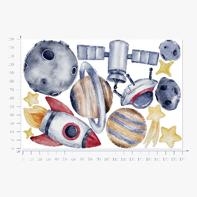 Samolepky na stenu 130x190 Pastelový priestor s planétami a raketou