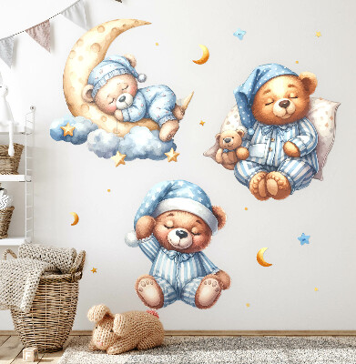 Samolepky na stenu 130x223 Plyšové medvedíky vo vesmíre akvarel pastelová obloha