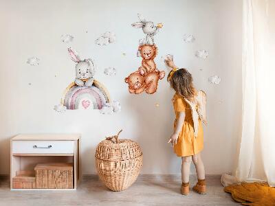 Samolepky na stenu 130x218 Pastelové medvedíky a zajačiky vo vodových farbách