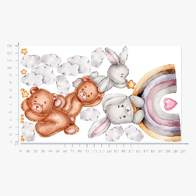 Samolepky na stenu 130x218 Pastelové medvedíky a zajačiky vo vodových farbách