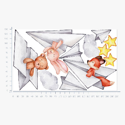 Samolepky na stenu 130x221 Roztomilé zvieratká v papierových lietadlách