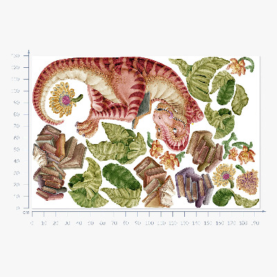 Samolepky na stenu 130x194 Červený dinosaurus s kresbami a kvetmi