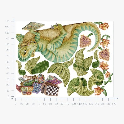 Samolepky na stenu 130x168 Vzor dinosaura s listami a kvetmi v pastelových farbách