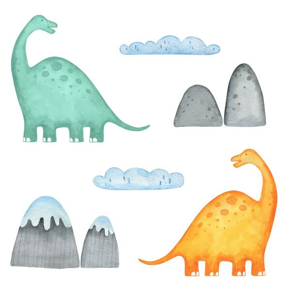 Samolepky na stenu 60x108 Dinosaury v pastelových akvarelových krajinách