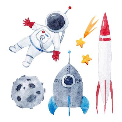 Samolepky na stenu 60x101 Vesmírny pastelový vzor s astronautom a raketami