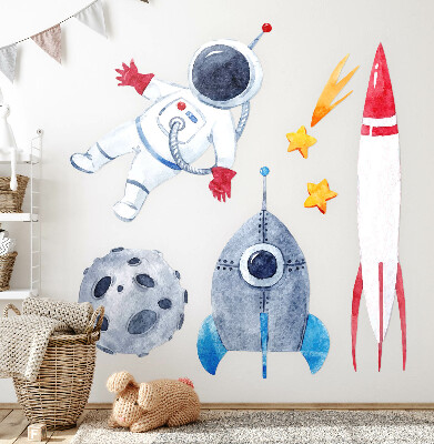 Samolepky na stenu 60x101 Vesmírny pastelový vzor s astronautom a raketami