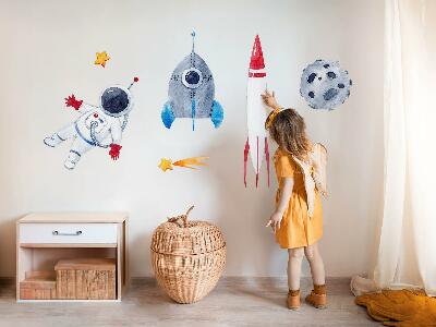 Samolepky na stenu 60x101 Vesmírny pastelový vzor s astronautom a raketami