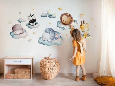 Samolepky na stenu 60x89 Nočné oblaky s usmievavými akvarelovými zvieratkami