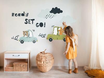 Samolepky na stenu 60x81 Pripravený na cestu! Pastelové zvieratá v autách