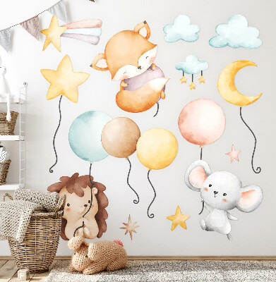 Samolepky na stenu 60x104 Rozkošné boho zvieratká s pastelovými balónikmi