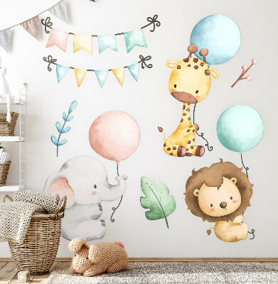 Samolepky na stenu 60x92 Pastelové roztomilé zvieratká s boho balónikmi