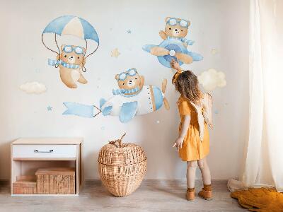 Samolepky na stenu 60x94 Roztomilé plyšové medvedíky na pastelovej akvarelovej oblohe