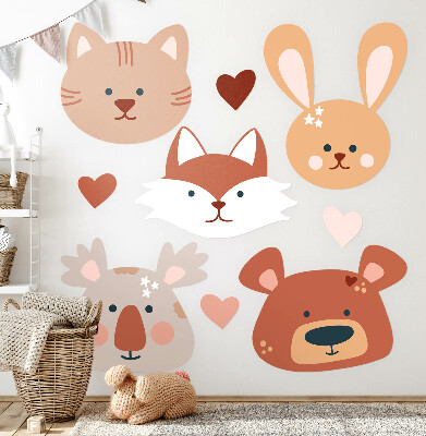 Samolepky na stenu 60x97 Lesné zvieratká v boho pastelových srdiečkach