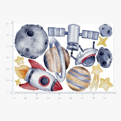 Samolepky na stenu 60x88 Pastelový priestor s planétami a raketou