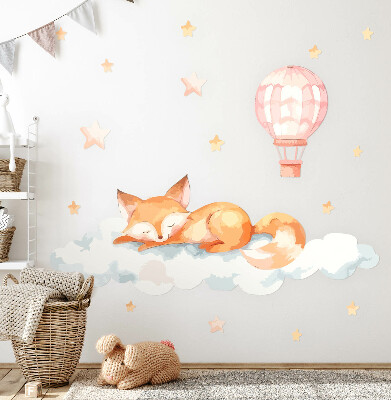 Samolepky na stenu 60x94 Pastelová líška v oblaku s hviezdami a balónom
