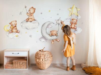 Samolepky na stenu 60x106 Plyšové medvedíky na pastelovej akvarelovej oblohe