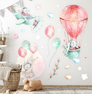Samolepky na stenu 60x71 Zajačiky na pastelovej oblohe v boho štýle