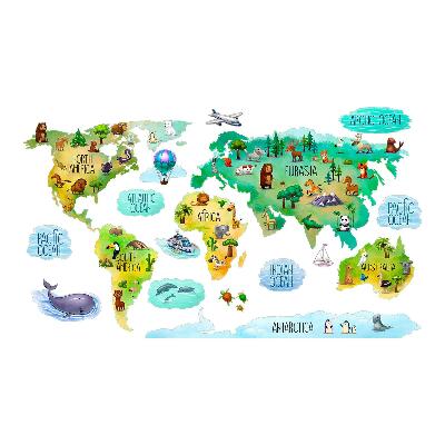 Samolepky na stenu 60x94 Farebná mapa sveta s kontinentmi a prírodou