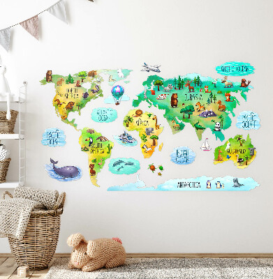 Samolepky na stenu 60x94 Farebná mapa sveta s kontinentmi a prírodou
