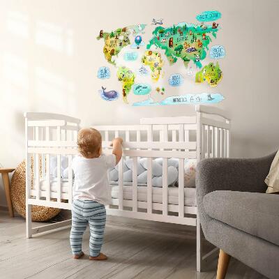 Samolepky na stenu 60x94 Farebná mapa sveta s kontinentmi a prírodou