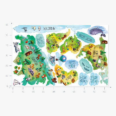 Samolepky na stenu 60x94 Farebná mapa sveta s kontinentmi a prírodou