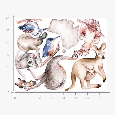 Samolepky na stenu 60x76 Austrálska fauna v jemných pasteloch