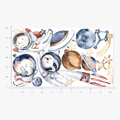 Samolepky na stenu 60x103 Malí astronauti v pastelovom priestore